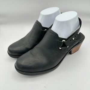 Teva Sling Back Clog Shoes Womens Size 8 Black Foxy Leather Mule Block Heel Work